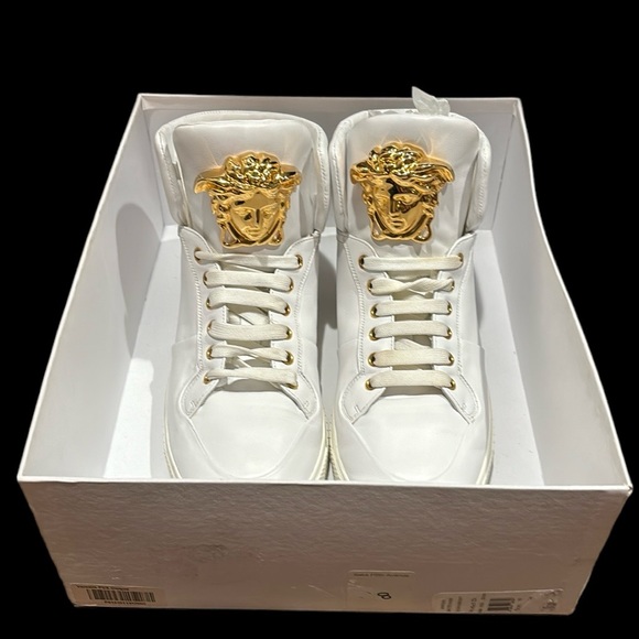 Versace Other - Versace White Leather Medusa High Top Sneakers Size 42